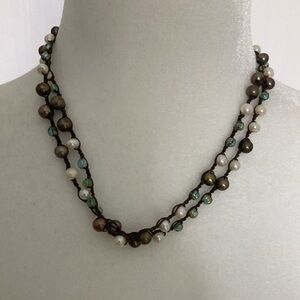 Elegant hand knotted pearl and glass/ crystal Beaded Necklace